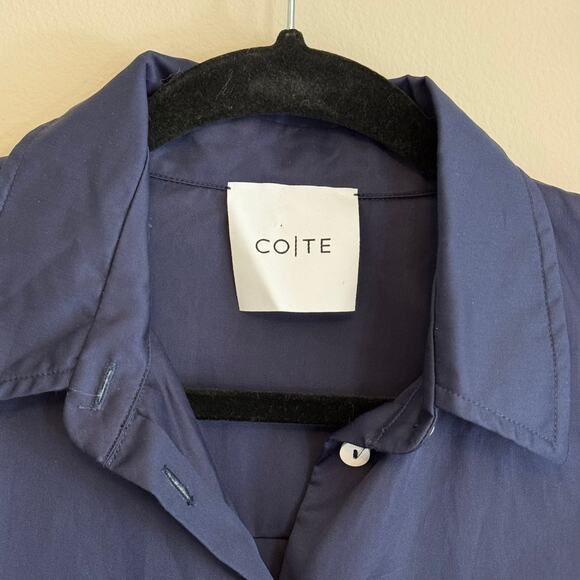 CO TE Asymmetric Button Up Shirt Womens 42 US M/L Blue Ruffle Office Work Italy - Picture 8 of 10